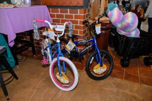 Bikes on display for the Live Auction at the 2026 EHFAR Fundraiser, For the Love of Perry Kids