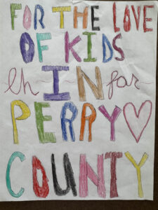 Youth artist's rendering of the message 'For the Love of Perry Kids'