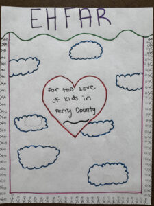 Youth artist's rendering of the message 'For the Love of Perry Kids'
