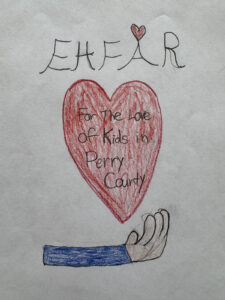 Youth artist's rendering of the message 'For the Love of Perry Kids'