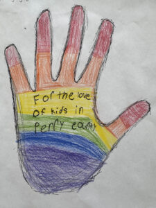 Youth artist's rendering of the message 'For the Love of Perry Kids'
