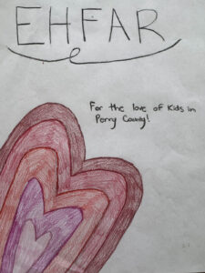 Youth artist's rendering of the message 'For the Love of Perry Kids'