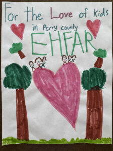 Youth artist's rendering of the message 'For the Love of Perry Kids'