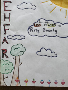 Youth artist's rendering of the message 'For the Love of Perry Kids'