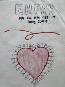 Youth artist's rendering of the message 'For the Love of Perry Kids'