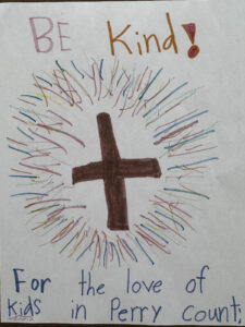 Youth artist's rendering of the message 'For the Love of Perry Kids'
