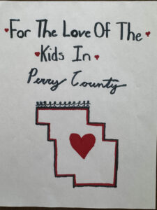 Youth artist's rendering of the message 'For the Love of Perry Kids'