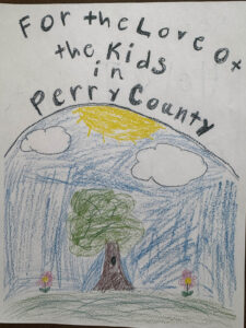 Youth artist's rendering of the message 'For the Love of Perry Kids'