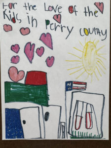 Youth artist's rendering of the message 'For the Love of Perry Kids'