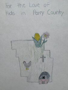Youth artist's rendering of the message 'For the Love of Perry Kids'