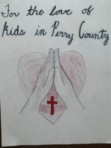 Youth artist's rendering of the message 'For the Love of Perry Kids'