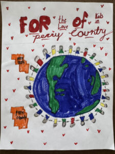 Youth artist's rendering of the message 'For the Love of Perry Kids'