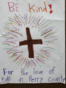 Youth artist's rendering of the message 'For the Love of Perry Kids'