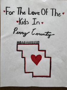 Youth artist's rendering of the message 'For the Love of Perry Kids'