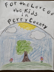 Youth artist's rendering of the message 'For the Love of Perry Kids'