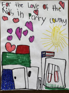 Youth artist's rendering of the message 'For the Love of Perry Kids'