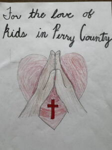 Youth artist's rendering of the message 'For the Love of Perry Kids'