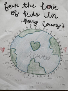 Youth artist's rendering of the message 'For the Love of Perry Kids'