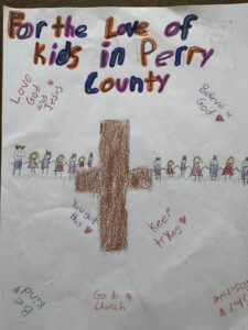 Youth artist's rendering of the message 'For the Love of Perry Kids'
