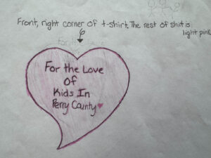 Youth artist's rendering of the message 'For the Love of Perry Kids'