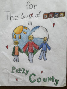 Youth artist's rendering of the message 'For the Love of Perry Kids'
