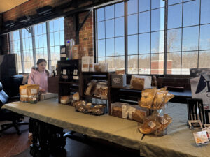 Local maker selling baked breads, bagels, crackers, cookies and more at the Ludowici Farmers Market at the Factory of Ideas in New Lexington, Ohio.