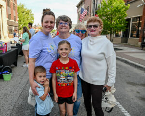 Judge Luann Cooperrider with EFHAR President Ann Hankinson, her daughter Leah Sowers and children at the 2026 Chalk It Up to Summer event in New Lexington, Ohio.